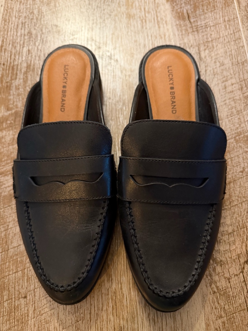 Lucky Brand Men's Black Slip-On Backless Penny Loafers